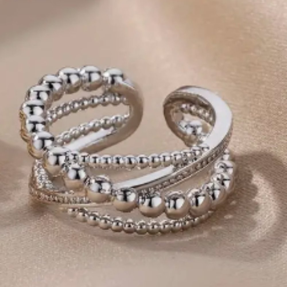 18k White Gold Plated Open Adjustable Silver Diamond Ring